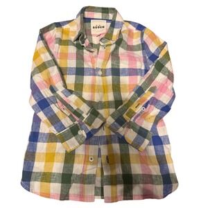 Mini Boden Boys Plaid Button-Up Shirt Long Sleeve Colorful Checkered 5-6Y‎